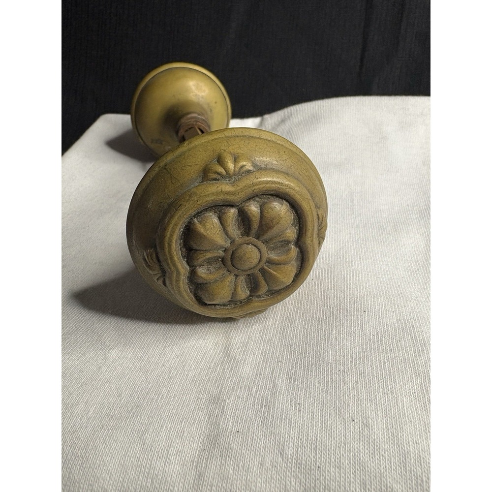 Antique Reclaimed Brass Door Handle Knob Set Salvaged Floral Round Architecture